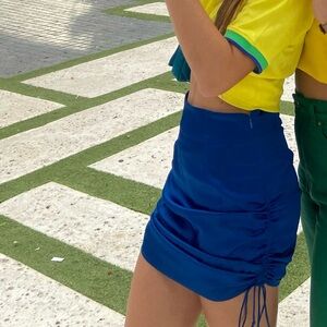 Blue tube scrunch up skirt